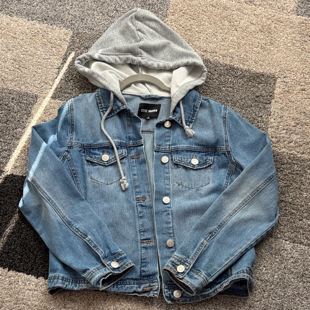 Steve Madden Blue Denim Jacket w/ Fleece Hood - Size Small